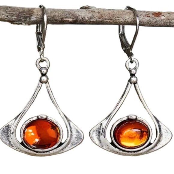 Vintage Drop Style Earrings Silver Electro-Plated & Synthetic Gemstone - Picture 2 of 3